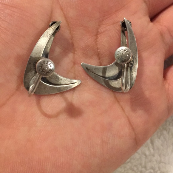 Vintage Beau Sterling Silver Calla Lily Pearl Earrings & Heart Leaves Brooch Lot - Picture 8 of 8